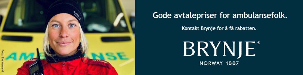 Brynje of Norway-banner med informasjon om avtalepriser for ambulansefolk.