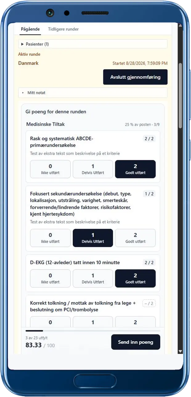 Dommerskjema i ResQInsight på mobil